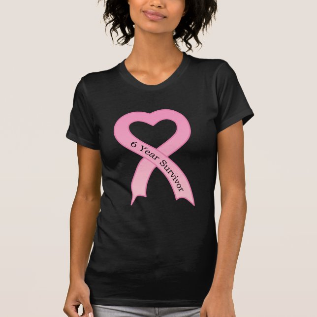 T-shirts noirs dames au ruban rose survivant de 6  (Devant)