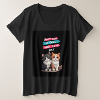 T-shirts noirs fillette/femme, design de chat.