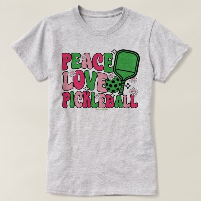 T-shirts Peace Love Pickleball pour les joueuses (Design devant)