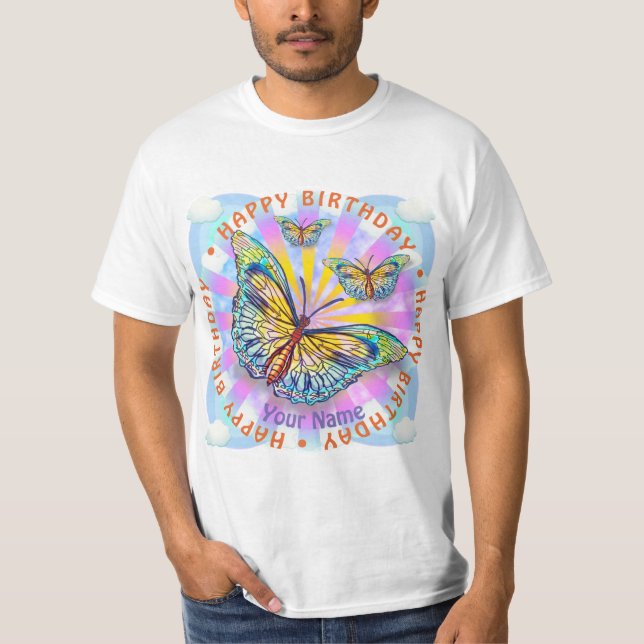 T-shirts personnalisés d'anniversaire de papillon  (Devant)