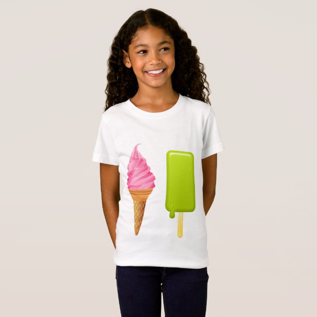 T-shirts pour filles - Glace rose + Sucette glacée (Devant entier)