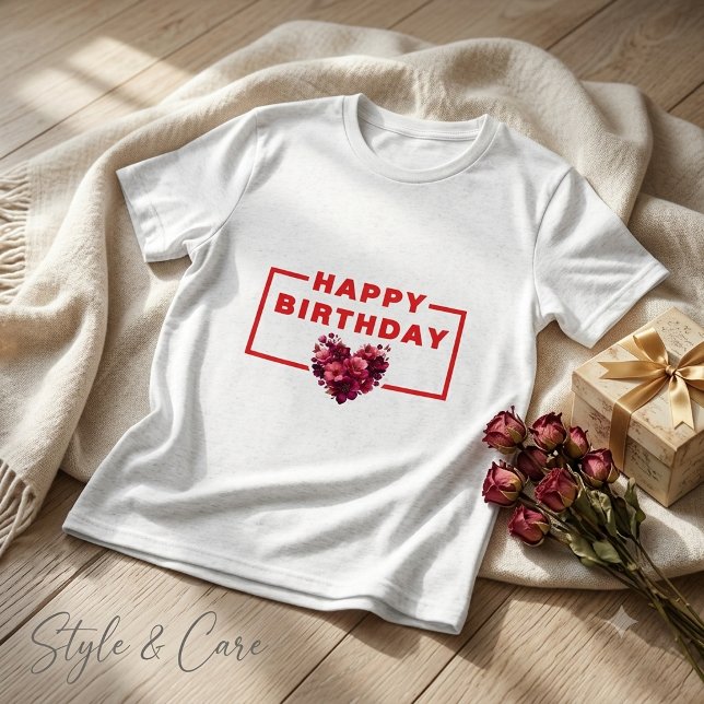 T-shirts pour garçons avec graphique de cœur flora (Birthday Floral Heart Graphic Boys' T-Shirts)