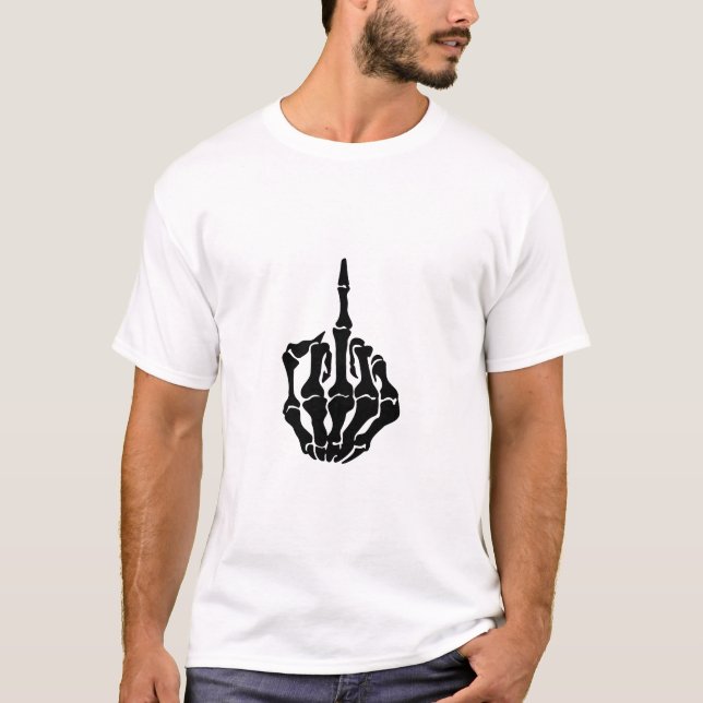 T-shirts pour hommes blancs Skeleton Middle Finger (Devant)