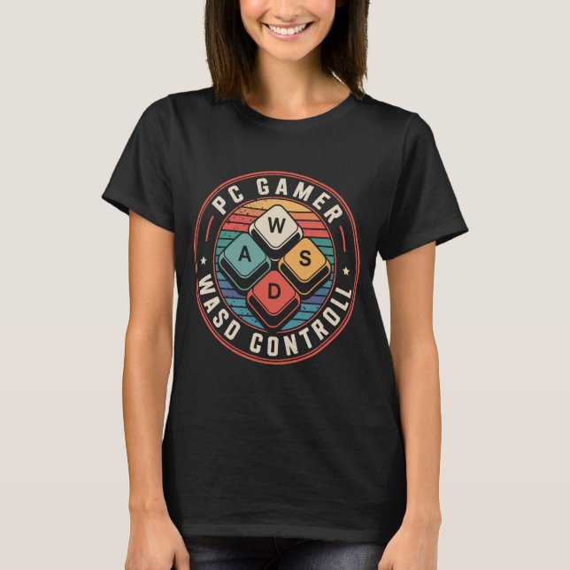T-shirts pour joueurs PC WASD Clavier de jeu rétro (Devant)