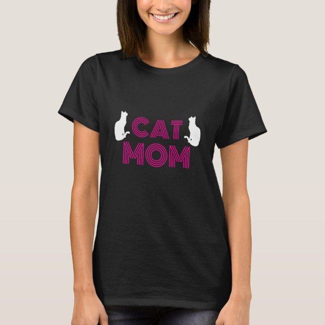T-shirts pour maman de chat avec silhouette de cha (Devant)