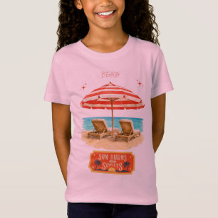 t-shirts roses pour enfants plage et couchers de s