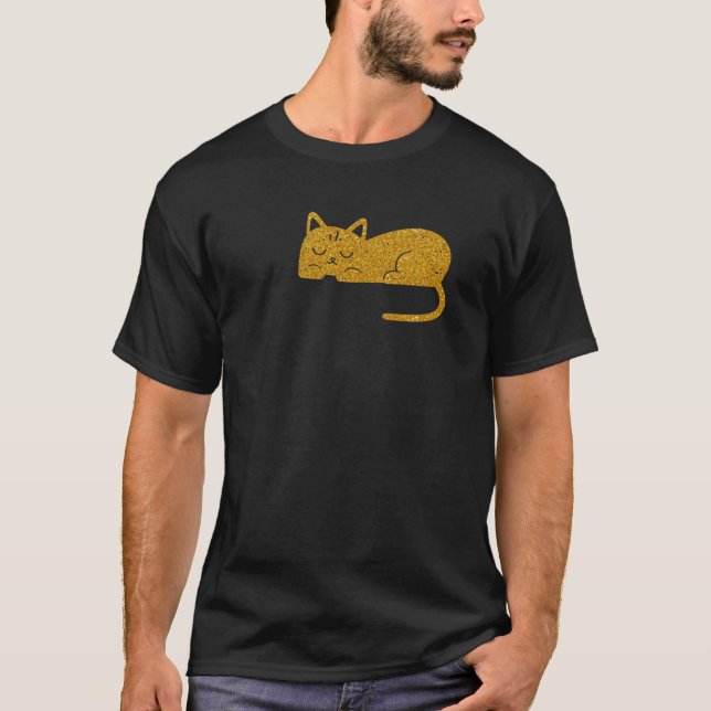 T-shirts silhouette de chat au repos Glitter Gold  (Devant)