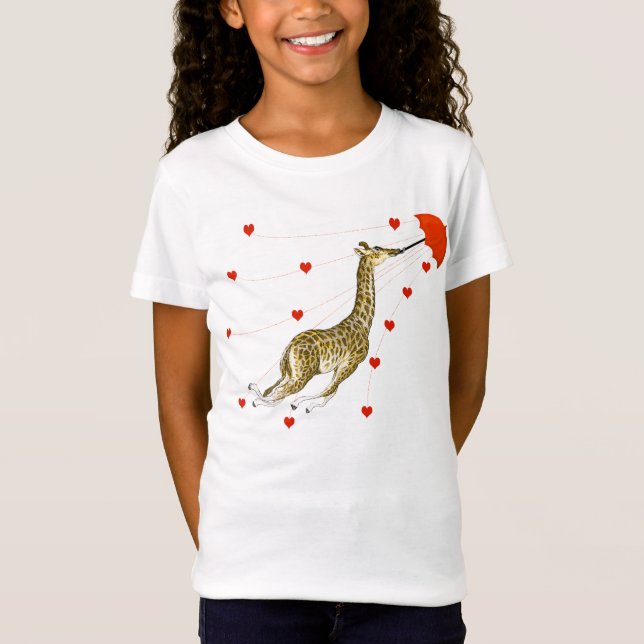 T-shirts Whimsical Giraffe Red Heart (Devant)