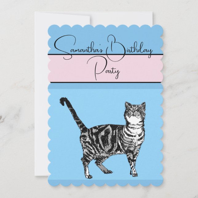 Tabby Cat Cats Rose bleu Anniversaire Invitation (Devant)