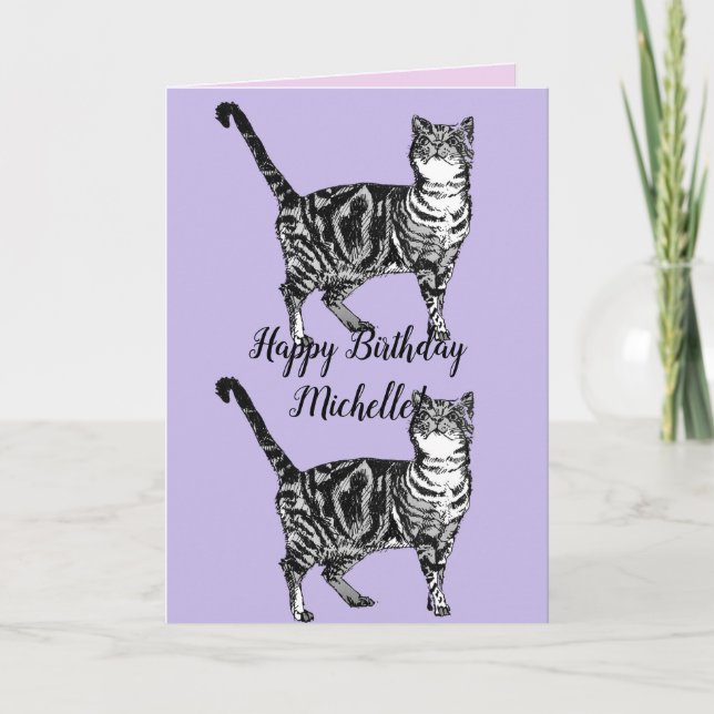 Tabby Cat Cute Cats Pink Art Dessin Carte Annivers (Devant)