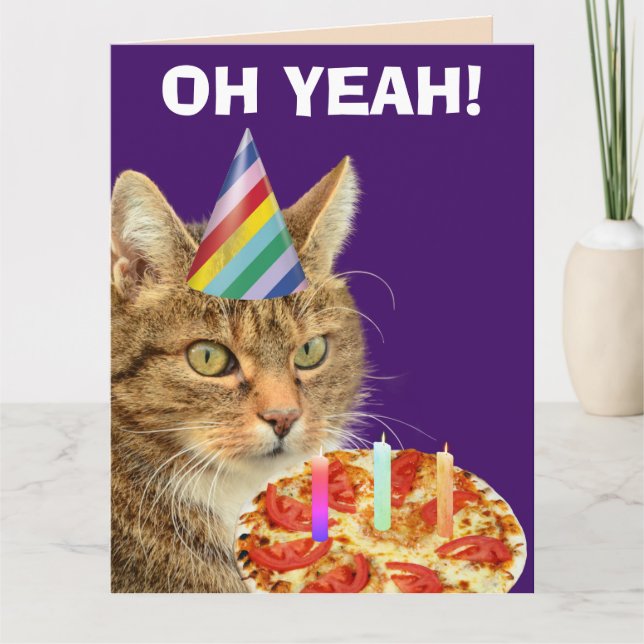 TABBY CAT PIZZA AMUSANTE ANNIVERSAIRE GRANDE CARTE (Devant)