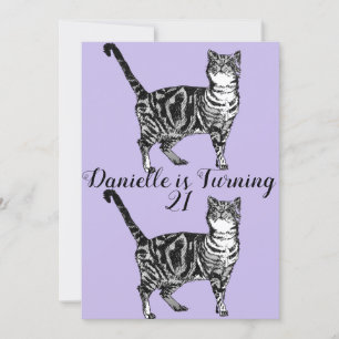 Tabby Cat Purple Art 21ème anniversaire Invitation