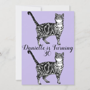Tabby Cat Purple Art 30e anniversaire Invitation