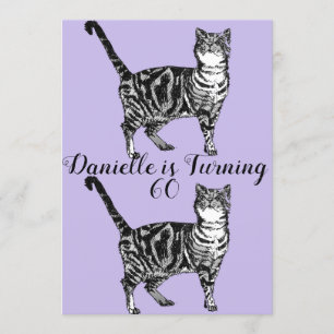 Tabby Cat Purple Art 60e anniversaire Invitation