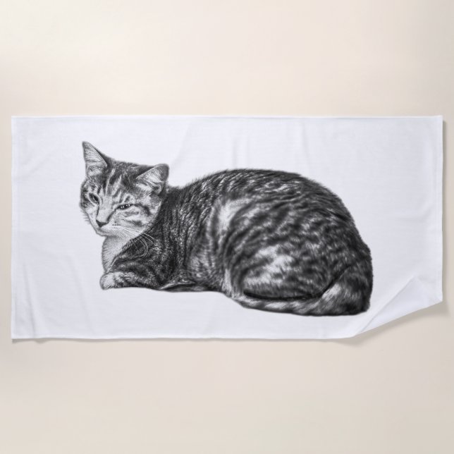 Tabby Cat serviette de plage Monochrome (Devant)
