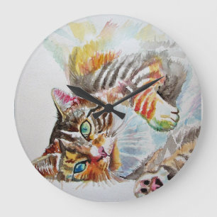 Tabby Chat Aquarelle Peinture Art Wall Horloge