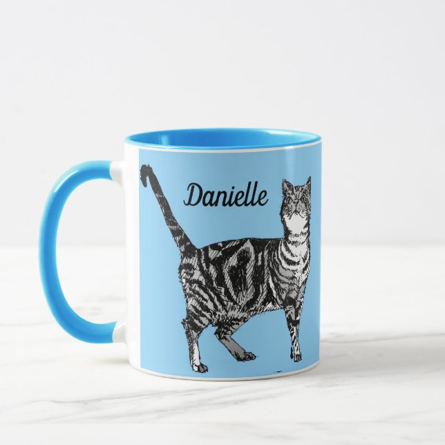 Tabby Chat Chats légères Bleues Filles Nom Mug (Gauche)