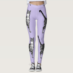Tabby Chat Cool Animal Leggings noir et violet