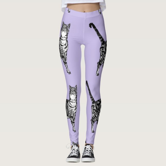 Tabby Chat Cool Animal Leggings noir et violet (Devant)