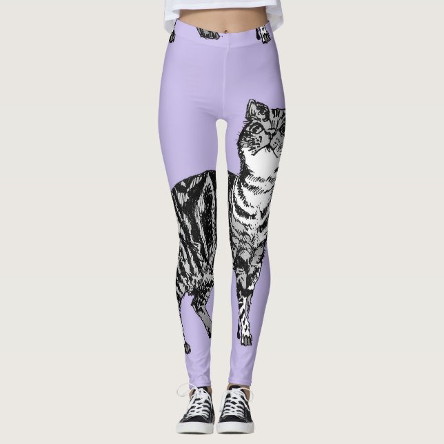 Tabby Chat Cool Animal Leggings noir et violet (Devant)