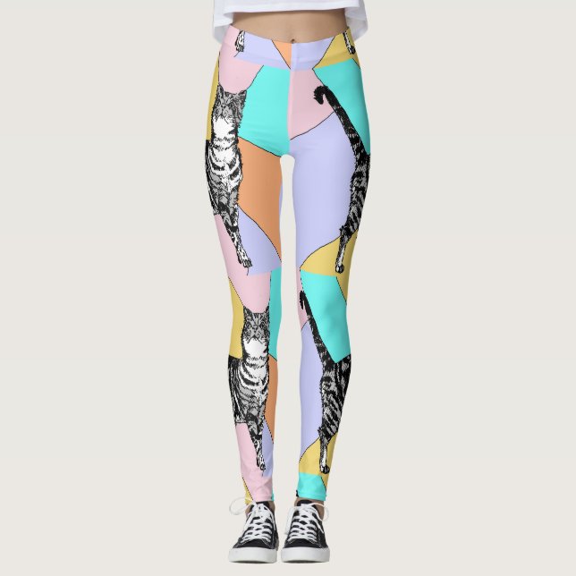 Tabby Chat Cool Animal Pastel Harlequin Leggings (Devant)