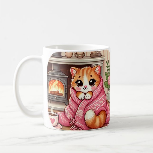 Tabby Chat Dans Une Mug Poème Blanche (Gauche)