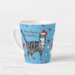 Tabby Chat Merry Blue Coeurs de Noël Latte Mug