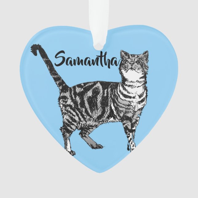 Tabby Chat Pastel Bleu Joyeux Décor de Noël (devant)