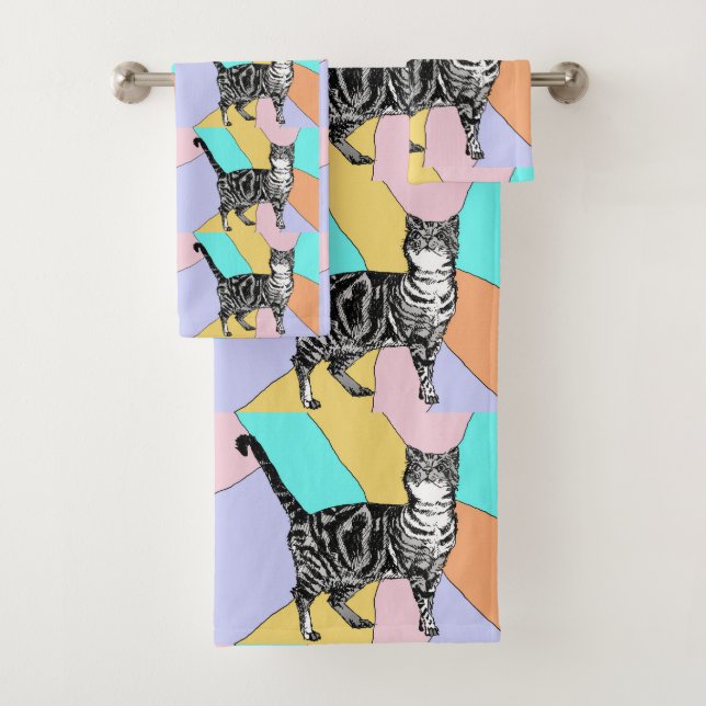 Tabby Chat Pastel Couleurs Chats Jeu de serviettes (En situation)