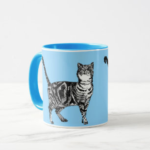 Tabby Chat Whimsical Bleu Pastel Chats Art Mug
