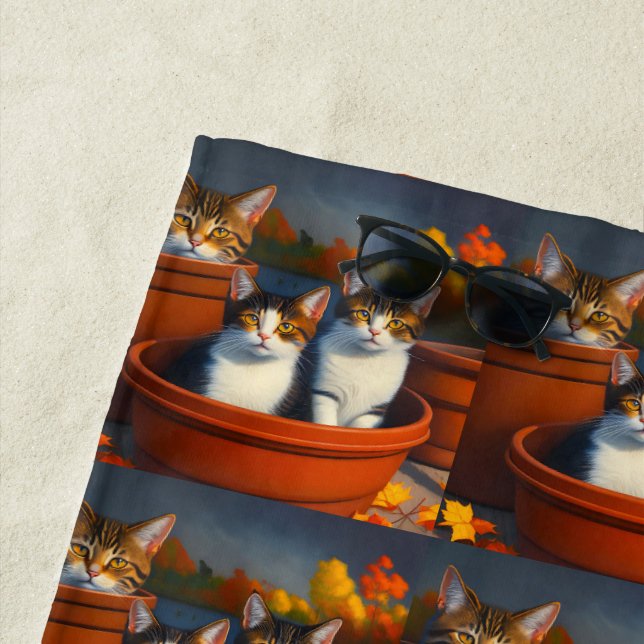 Tabby Chats En Pots Plantes, Serviette De Plage (En situation)