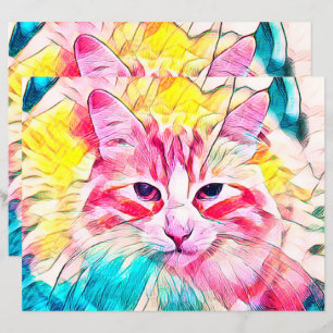 Tabby Design Chat rose Jaune Design d'art Turquois