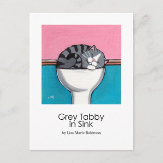 Tabby gris dans l'évier | Carte postale Whimsical