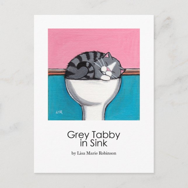 Tabby gris dans l'évier | Carte postale Whimsical  (Devant)