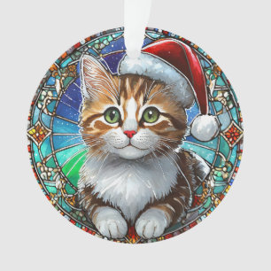 Tabby Kitten orange avec Santa Hat Vitrail