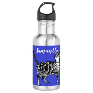 Tabby noir et blanc Chat Chats Bouteille d'eau ble