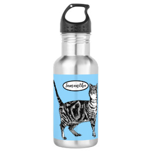 Tabby noir et blanc Chat Chats Bouteille d'eau ble