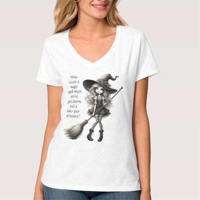 Tabitha et ses bottes - T-shirt sorcière (Devant)