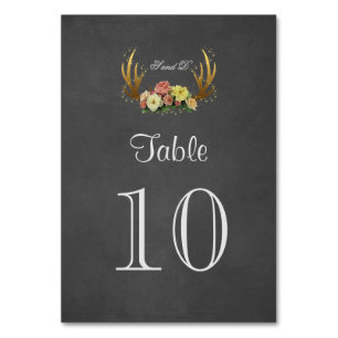 Table Antlers uniques Floral Chalk Mariage Numéro de tab