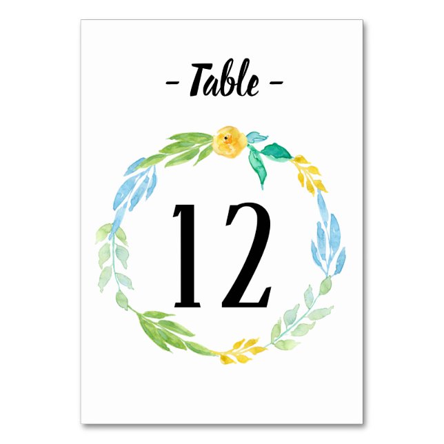 Table Aquarelle Bleu de mer Mariage Floral Numéro de tab (Par défaut)