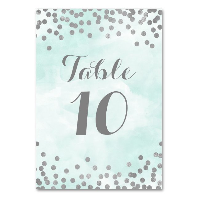 Table Aquarelle Bleue Confetti Argent Numéro de tableau  (Par défaut)