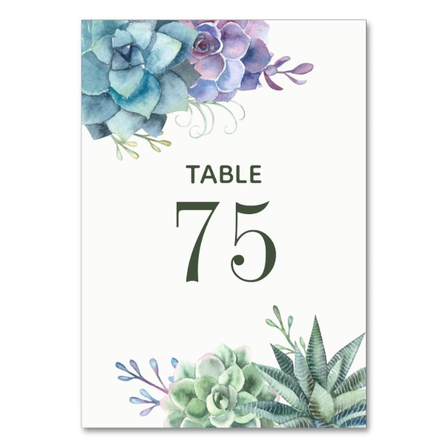 Table Aquarelle Cactus Succulents Mariage Numéro de tabl (Par défaut)