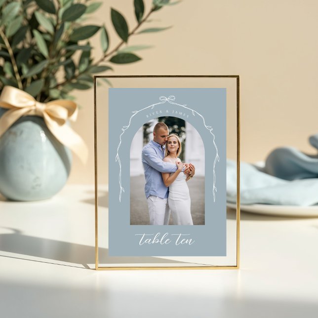 Table Arch Photo Blue Bow & Ribbon Mariage Numéro de tab (Arch Photo Blue Bow & Ribbon Wedding Table Number)