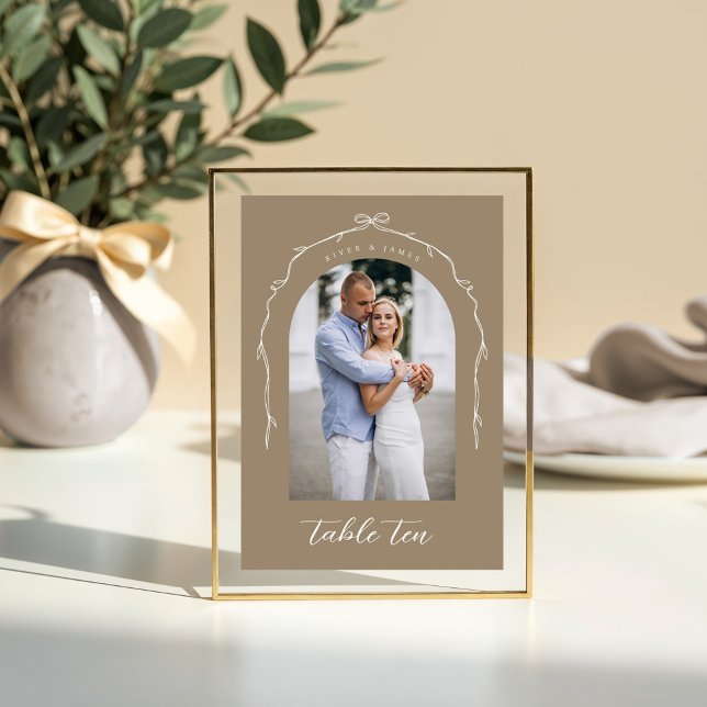 Table Arch Photo Bow Beige & Ribbon Mariage Numéro de ta (Arch Photo Beige Bow & Ribbon Wedding Table Number)