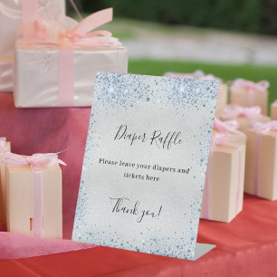 Table Baby shower bleu argenté signe de tombola