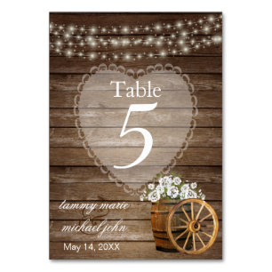 Table Baril de bois rustique, Fleurs blanches - Numéro d