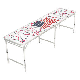 Table Beerpong Drapeau américain et feux d'artifice