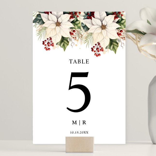 Table Blanc Poinsettia Red Berries Mariage Numéro de tab (Créateur téléchargé)