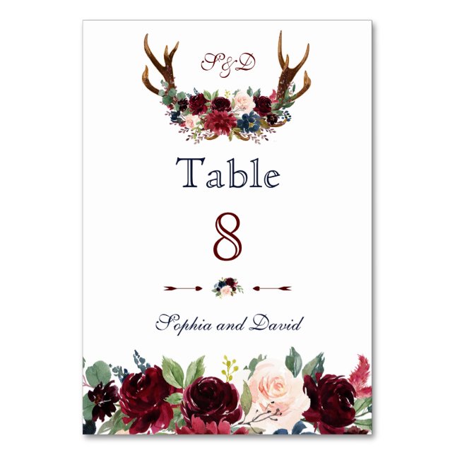 Table Boho Merlot Marine Blue Floral Antlers Numéro de t (Par défaut)