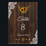 Table Boho Sunflowers Antlers Wood Mariage NUMÉRO DE TAB<br><div class="desc">Design de carte de mariage campagnard rustique avec des tournesols aquarelles, des bois, des flèches avec le coeur et des tournesols comme diviseur, le tout sur une ancienne grange. Utilisez l'outil Personnaliser pour ajouter vos informations. Les articles correspondants peuvent être trouvés dans ma collection de dentelles en bois Boho Sunflowers...</div>